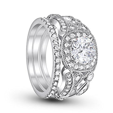 Eternity Three Piece Engagement Ring Round Simulated CZ 925 Sterling Silver